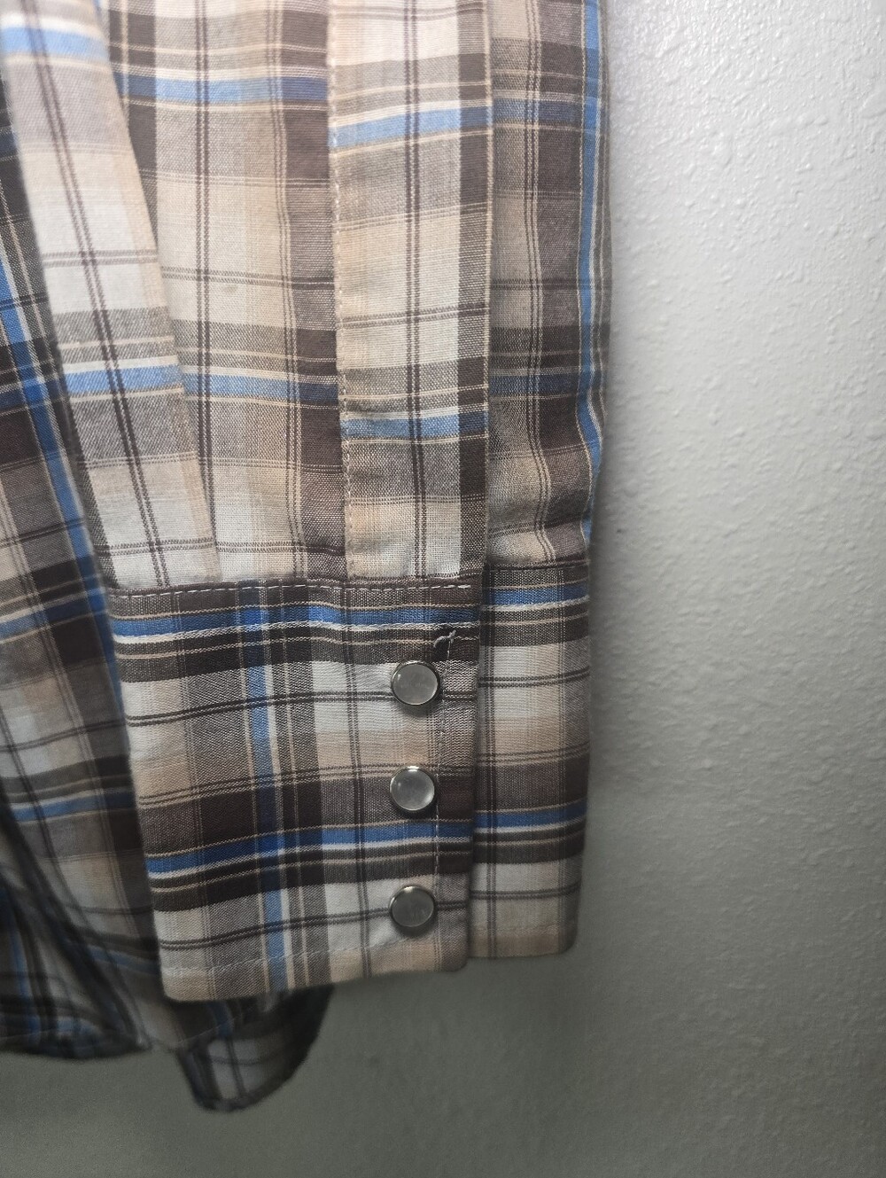 Ely Cattleman Brown, White & Blue Plaid Snap-Front Western Shirt Sz SM - Picture 3 of 3